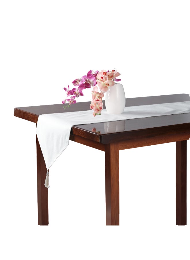 مفرش طاولة مستطيل أنيق سادة أبيض 33 × 180 سم HYN-03TR